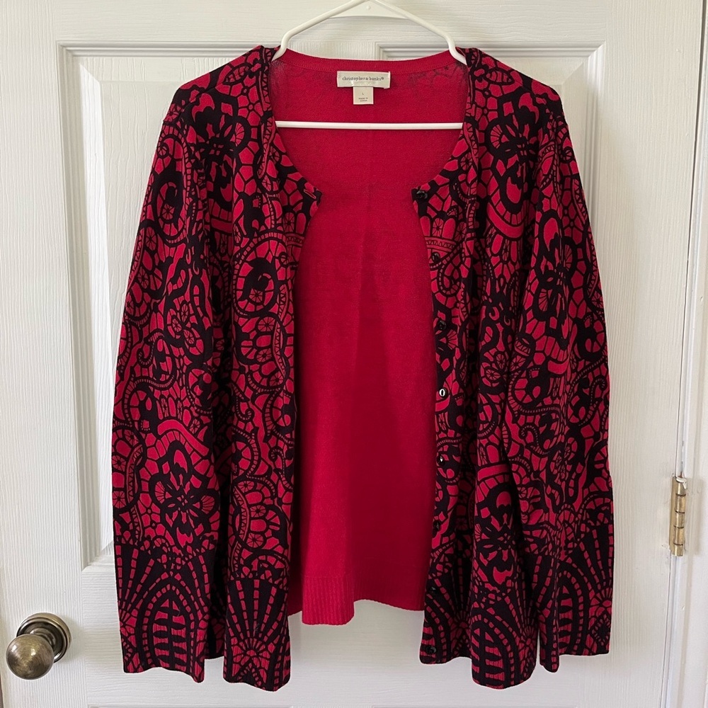 Christopher & Banks Red and Black Patterned Cardigan